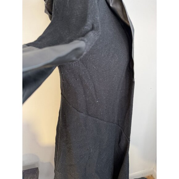 BLANKNYC Black Faux Leather Open Hooded Cardigan Size Large - Picture 3 of 6